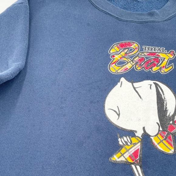 Vintage 90s 1995 Total Brat See If I Care Sweatshirt Navy Blue Crewneck Size XL - Picture 6 of 9